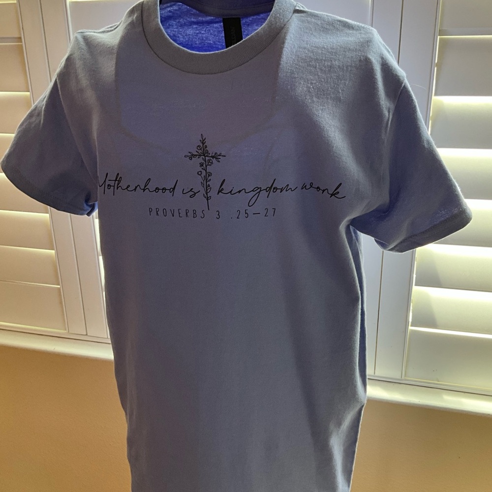 Motherhood is Kingdom Work Graphic Tee Mother’s Day S M L XL periwinkle handmade - Picture 2 of 5